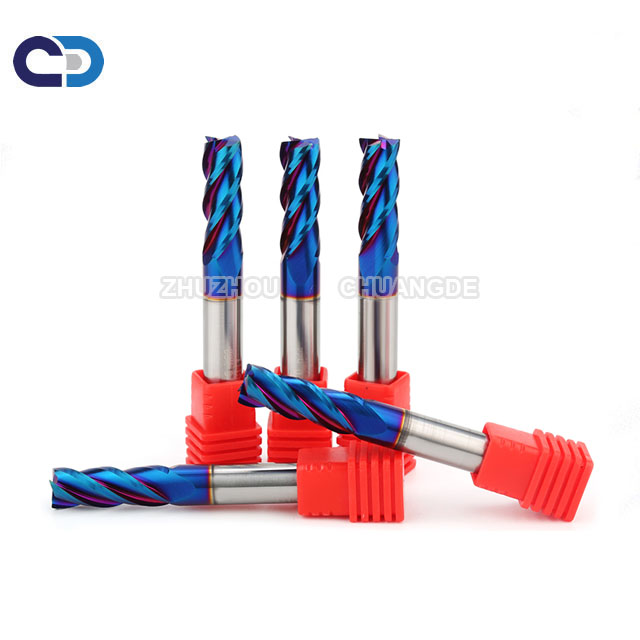 CD CNC 4 Flutes Flat End Mill Carbide Cutting Tools With Blue Coating