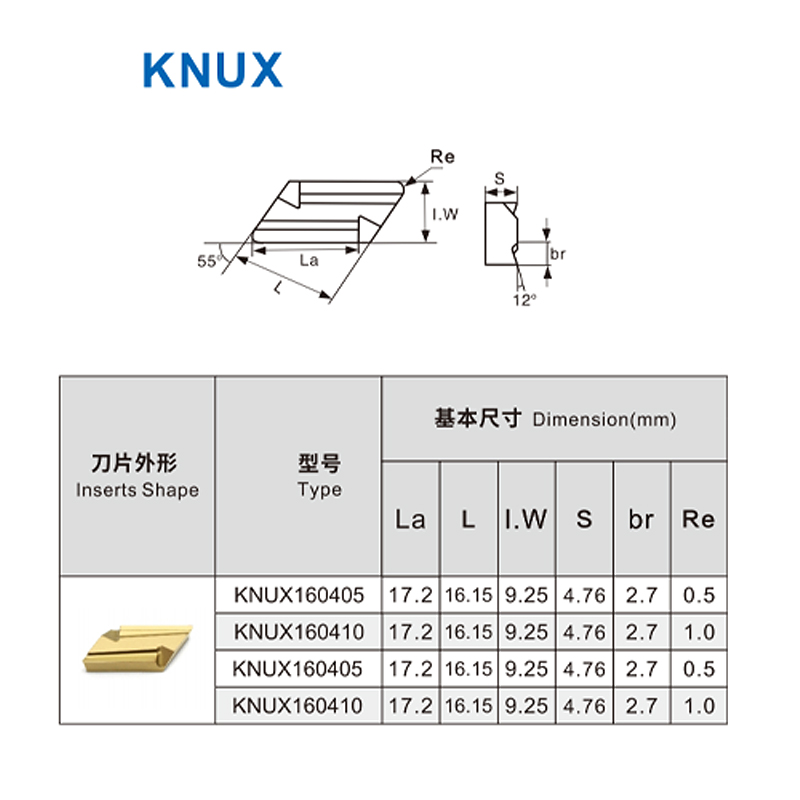 KNUX Carbide Inserts KNUX160405R-11 KNUX160405L-11 Turning Blade Lathe Carbide Inserts Suitable For Steel Processing KNUX Carbide Inserts KNUX160405R-11 KNUX160405L-11 Turning Blade Lathe Carbide Inserts Suitable For Steel Processing