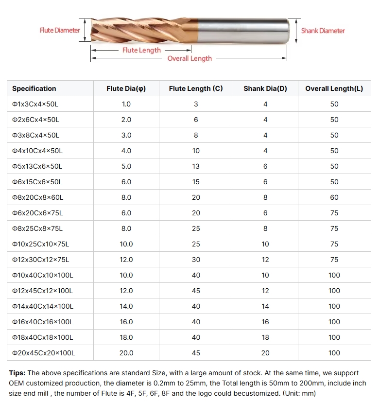 D6x100 4F HRC55 CNC End Mill Milling Tools